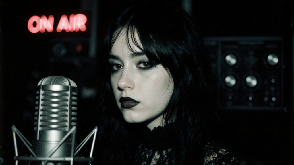 Chloe in the X-Factor Radio studio